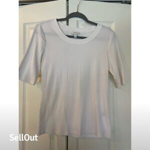 Banana Republic Women's White Elbow Sleeve T-Shirt Size L
